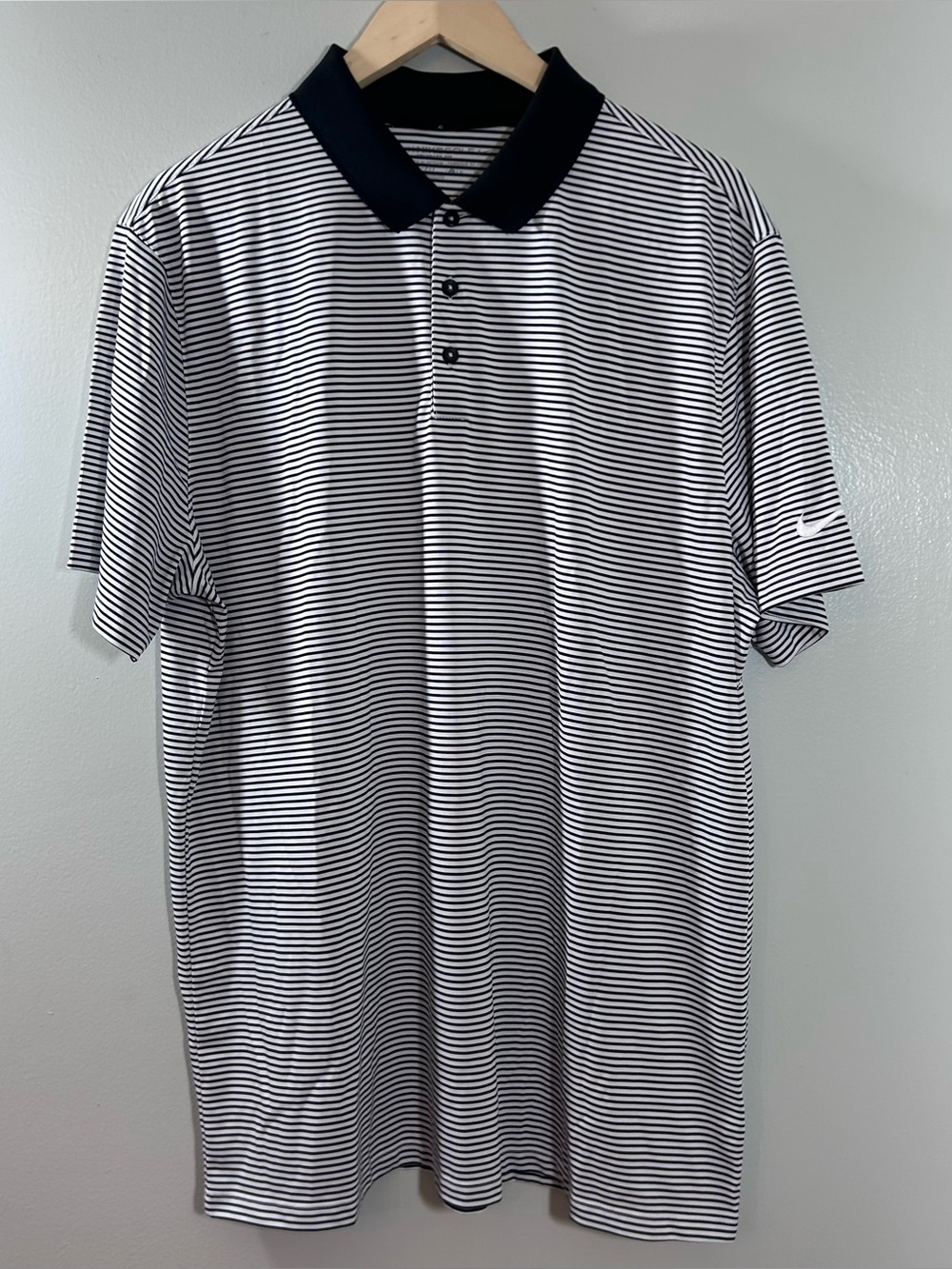 Nike Golf Polo Shirt Sz XL Black white stripe DRI-FIT Stretch Performance